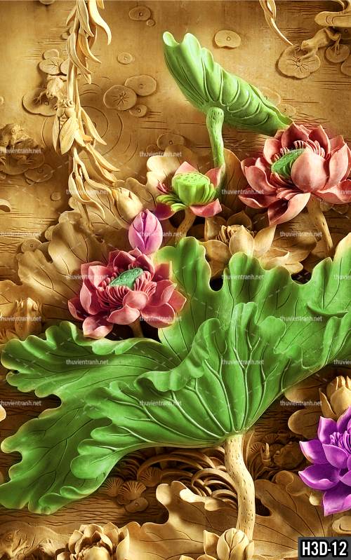 Tranh dán tường Hoa 3D- batch_H3D-12 - Tranh tường chất lượng cao